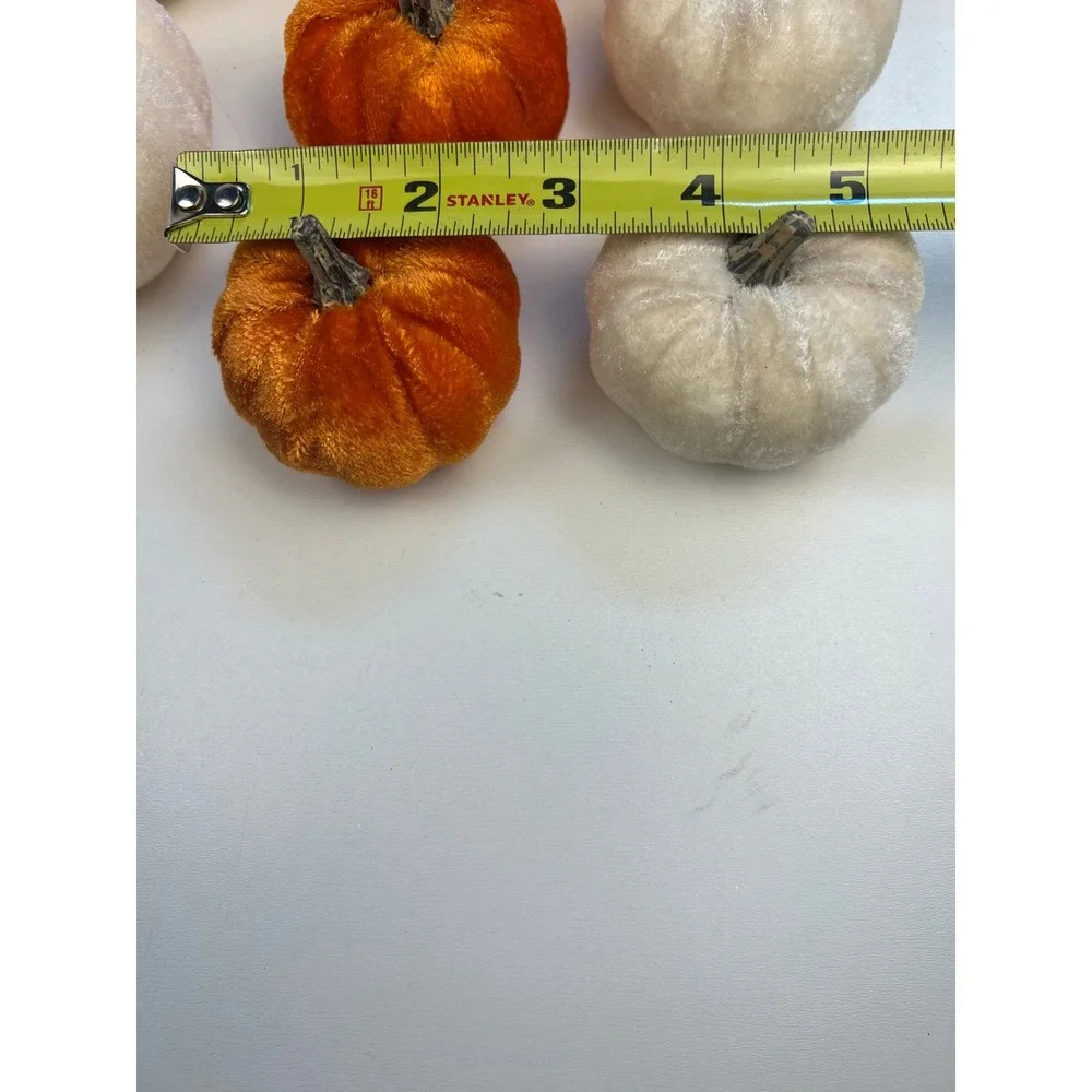 Set of 12 Velvet Pumpkins Fall Autumn Decor Orange White Miniature Faux Pumpkins